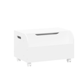 White Wooden Toy Box with 4 Universal Wheels, Kids Playroom Storage Organizer with Front Bookshelf, Flip-Top Lid, Safety Hinge, for Boys and Girls, MDF & Plastic, 23.62'' W x 15.75'' D x 14.4'' H