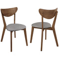 Mid-Century Modern Upholstered Dining Chair Set of 2 in Natural Walnut Finish with Grey Fabric Seat