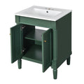 Modern Green Bathroom Vanity with Top Sink, 2-Tier Storage Cabinet, Ceramic Basin, Solid Wood Frame, 24''