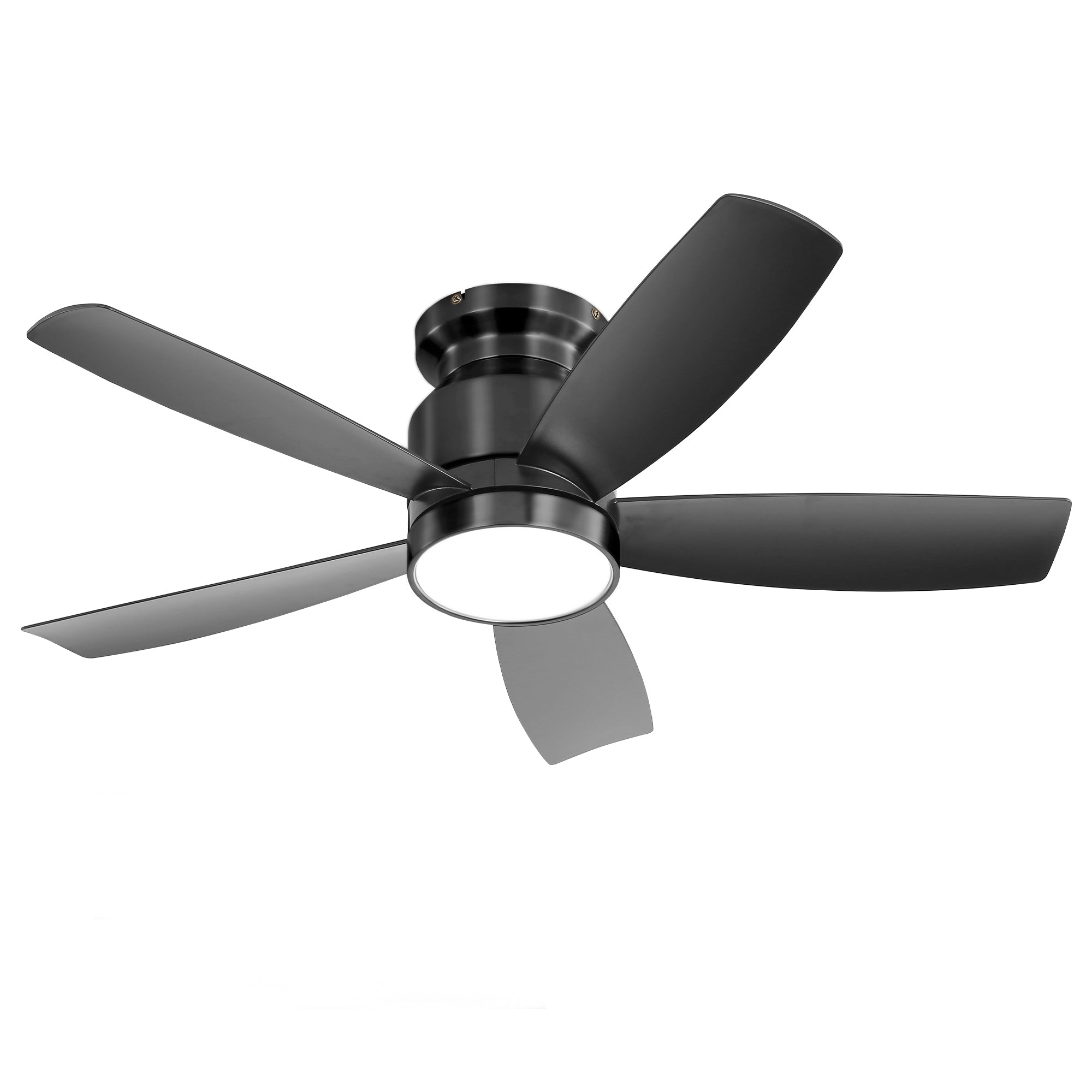 42 Inch Flush Mount Ceiling Fan with LED Light 22W and Remote Control in Black Blades/Black Body, ABS and Metal Construction