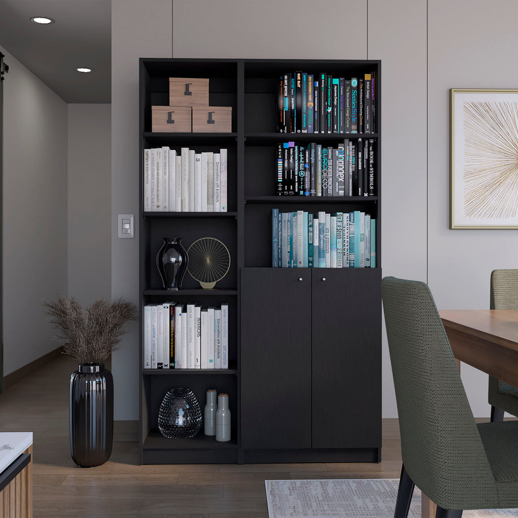 Micco 2 Piece 2 Piece Home Bookcase set, 42' Wide  with 8 Shelves and Double Door Cabinet, Living Room Set Black