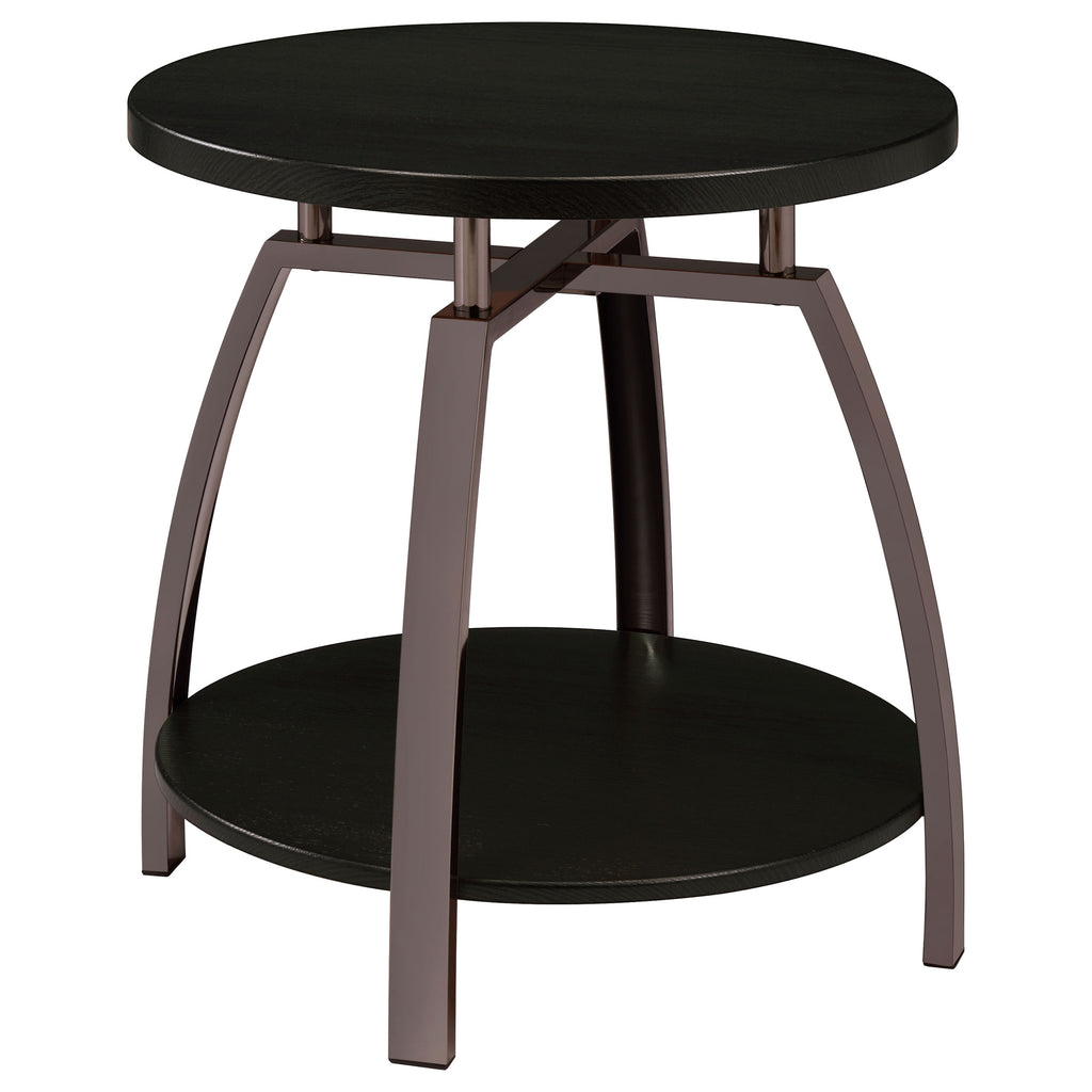 Dark Grey and Black Nickel End Table with Metal Frame and Center Shelf