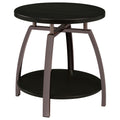 Dark Grey and Black Nickel End Table with Metal Frame and Center Shelf