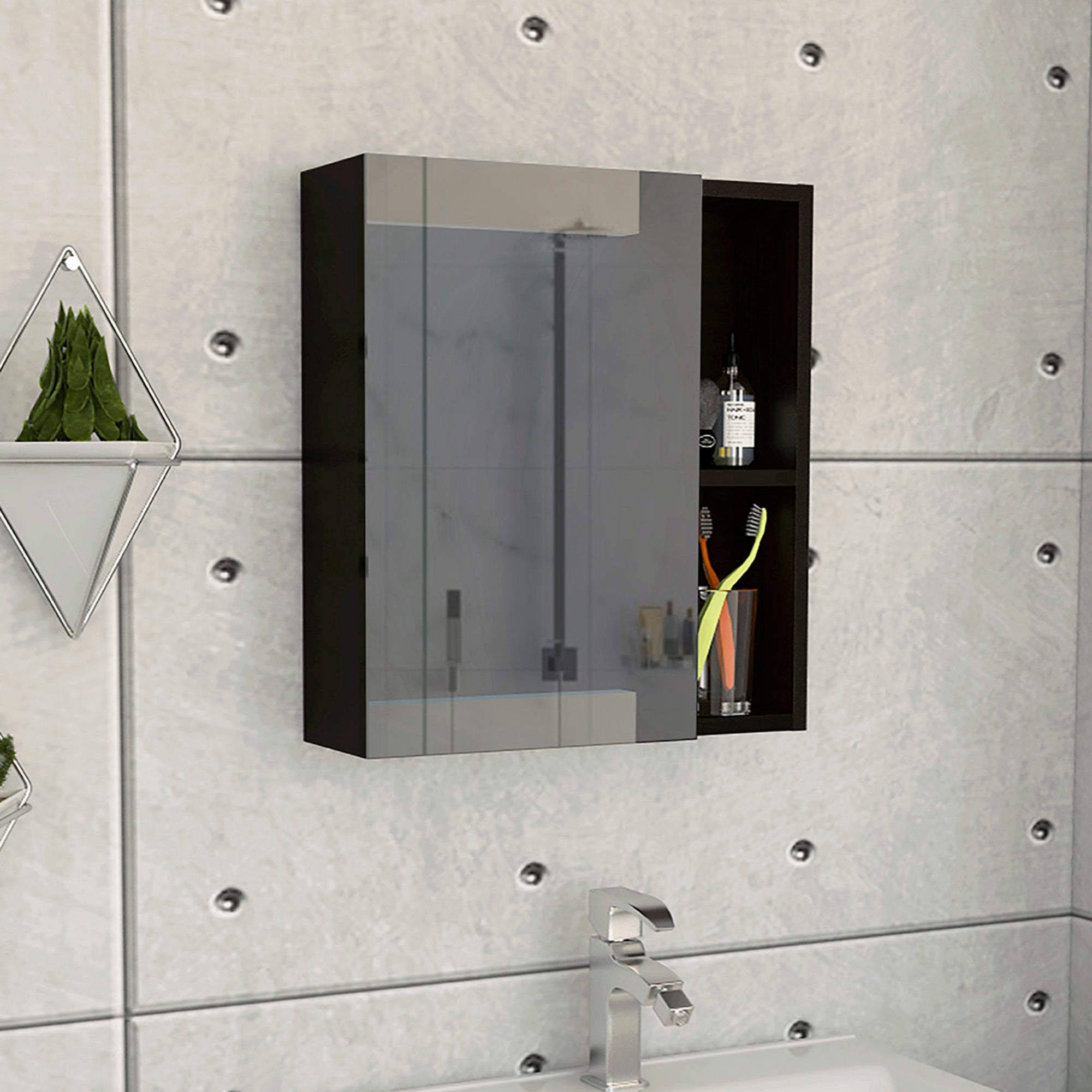 1-Shelf Rectangle Medicine Cabinet  with Mirror Wenge