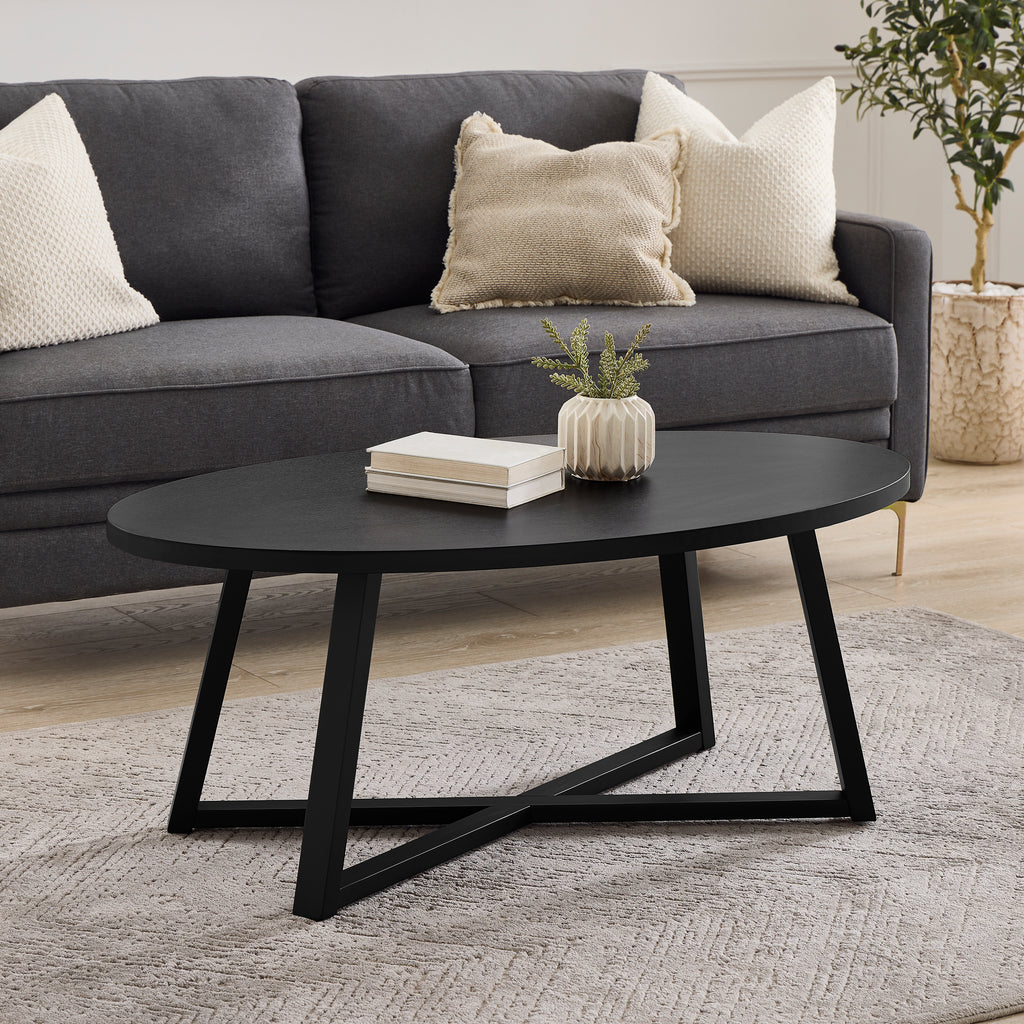 Modern Harmony Wood Oval Coffee Table, Black