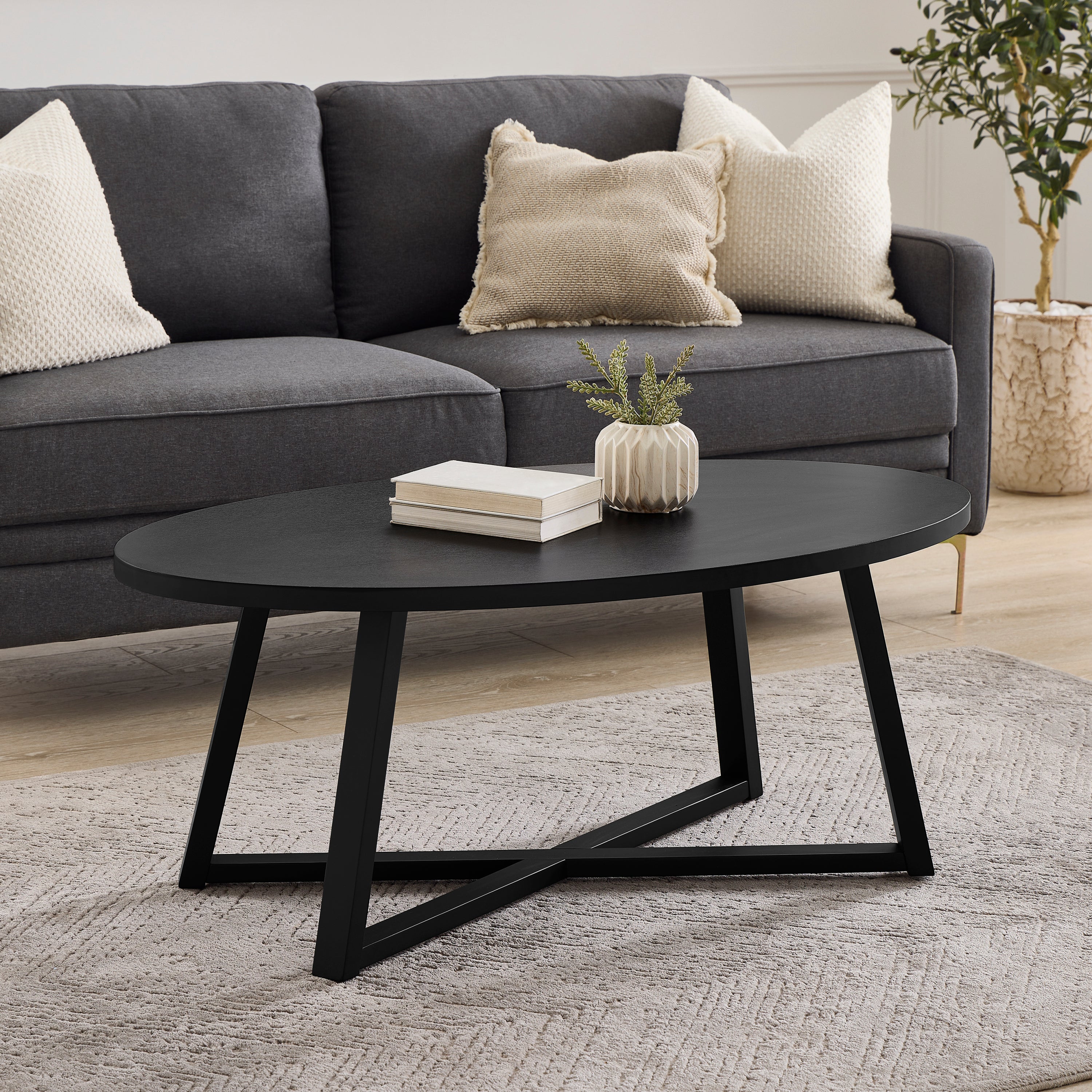 Modern Harmony Wood Oval Coffee Table, Black