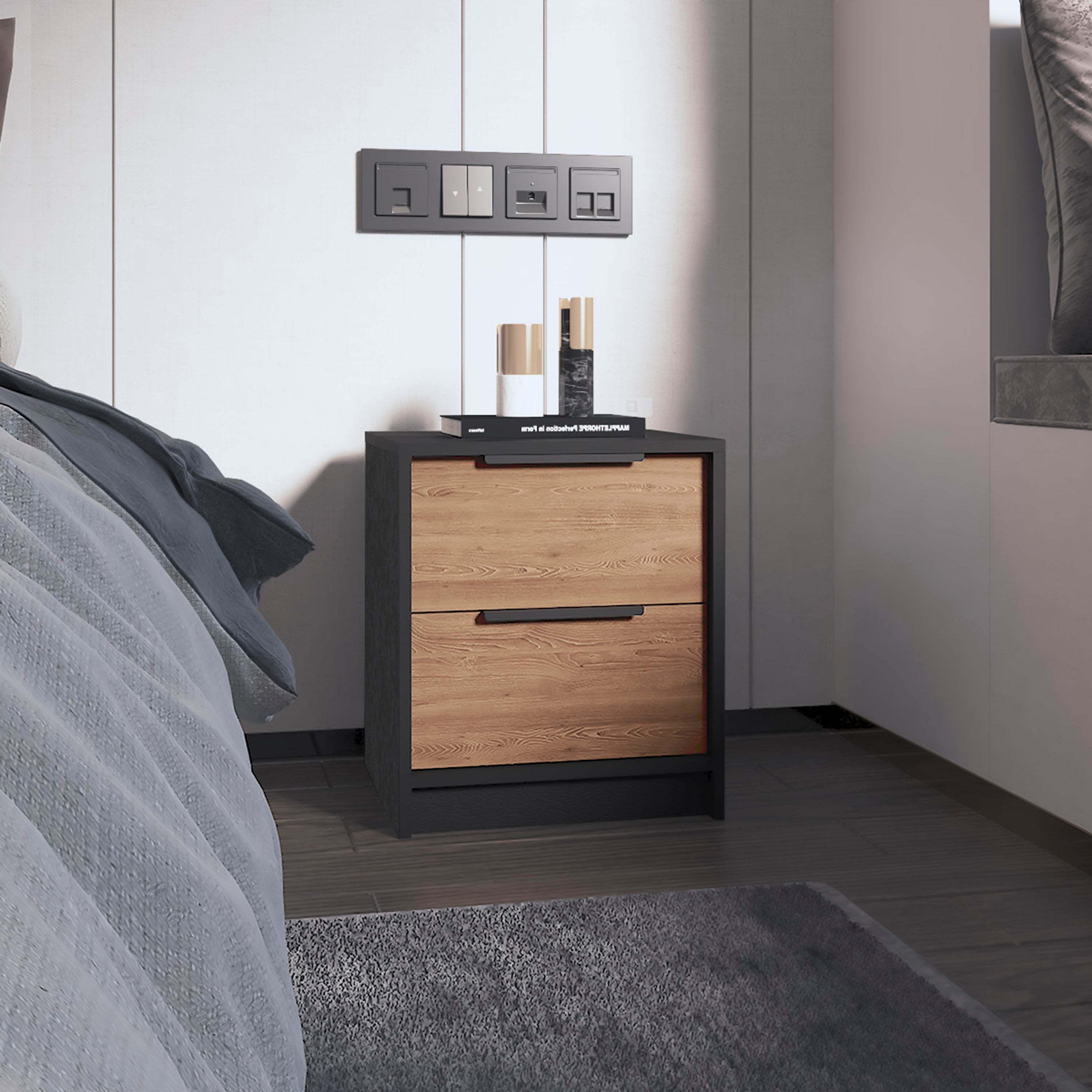 Wenge and Pine 2-Drawer Nightstand