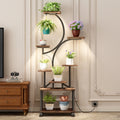 Plant Stand Indoor with Grow Lights - 62' Tall Plant Shelf, Lighted Corner Plant Stands for Indoor Growing, 8 Tiered Large Flower Holder, S-Shaped Decorative Rack for Living Room (WALNUT COLOR)