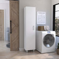 Vintro Storage Cabinet, Broom Hangers, Metal Handle -White