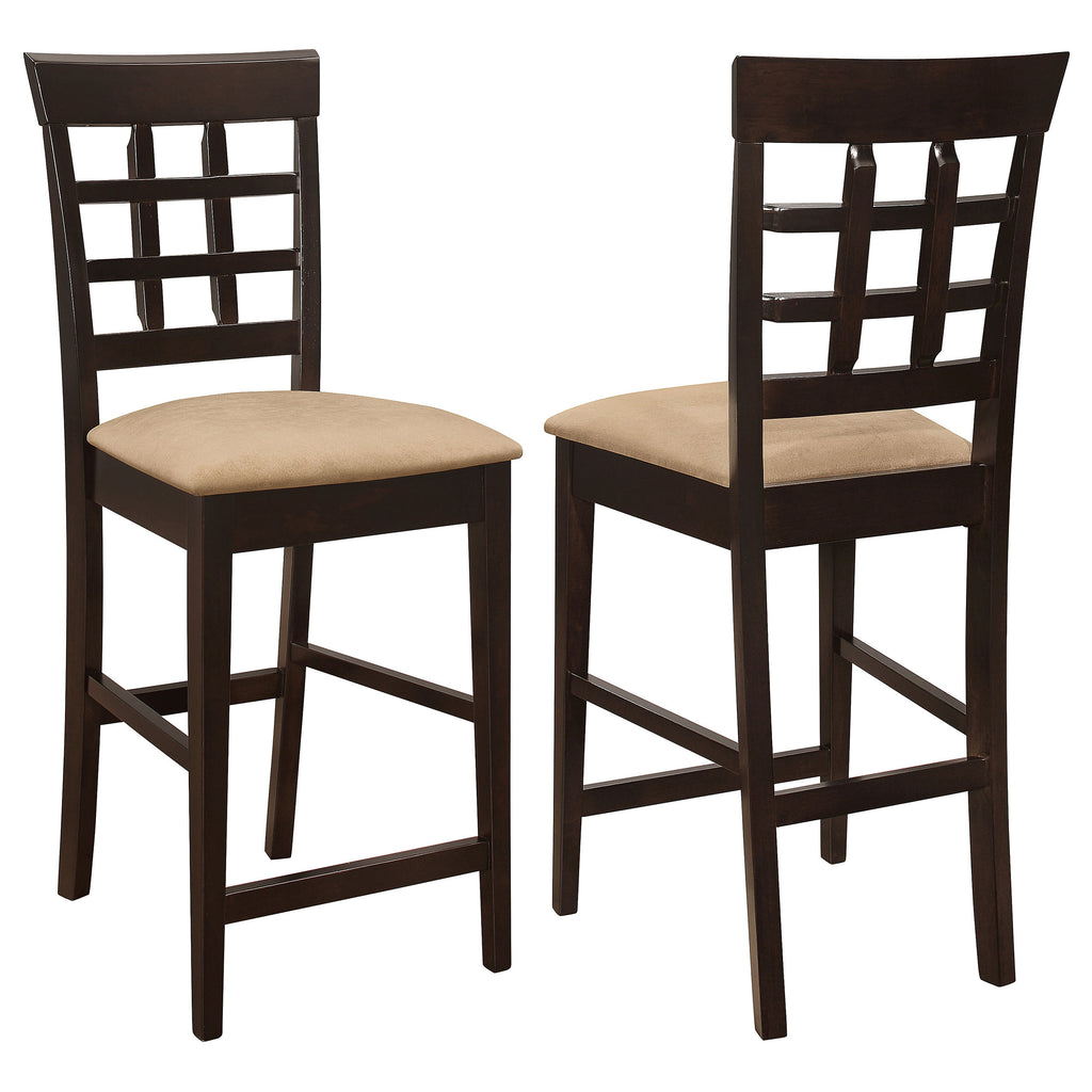 Beige and Cappuccino Upholstered Counter Height Stools (Set of 2) - Mocha Fabric, Cappuccino Finish, Solid Wood Frame
