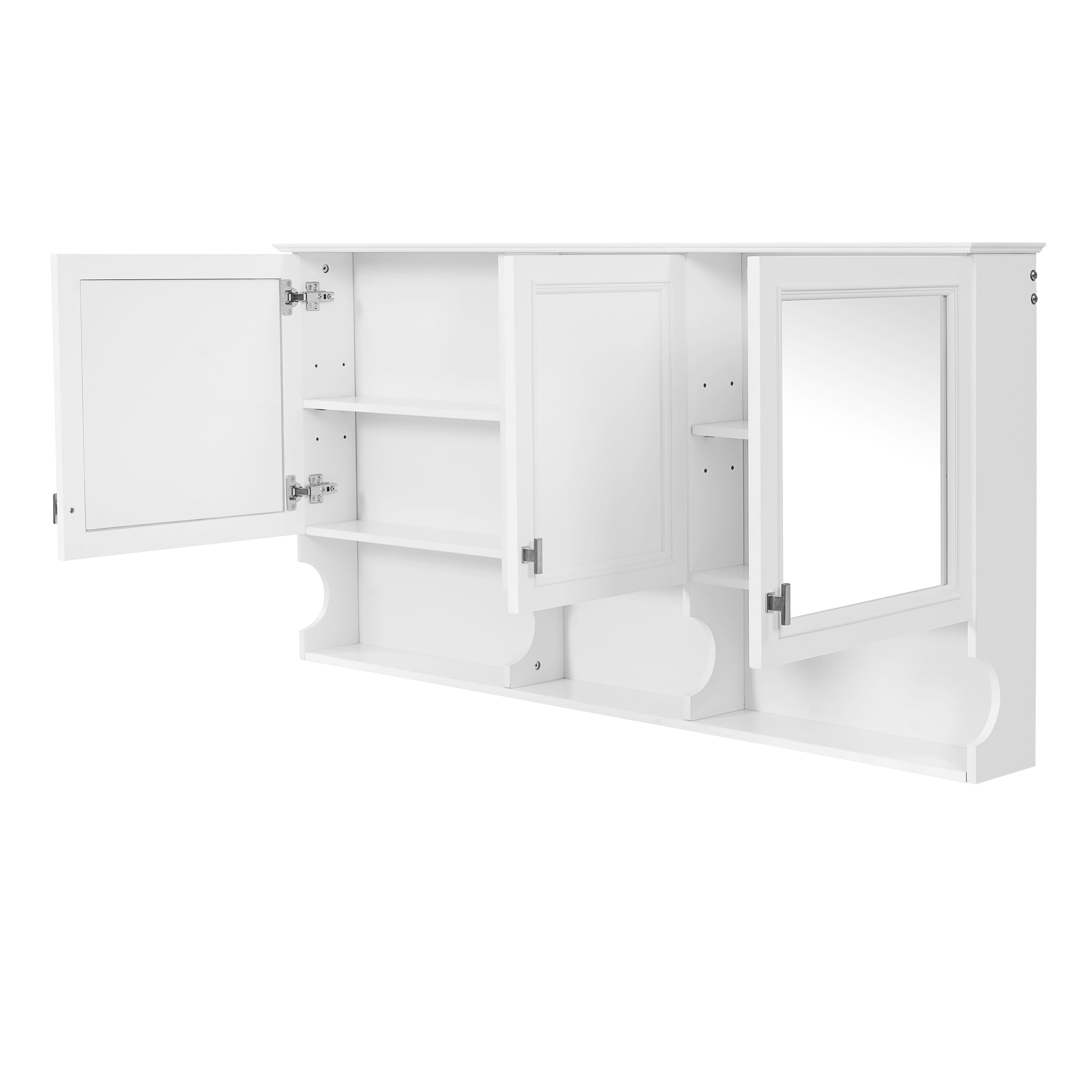 Modern White Wall-Mounted Mirror Medicine Cabinet with Adjustable Shelf and Open Shelves, 55 Inch Bathroom Storage Cabinet over Toilet