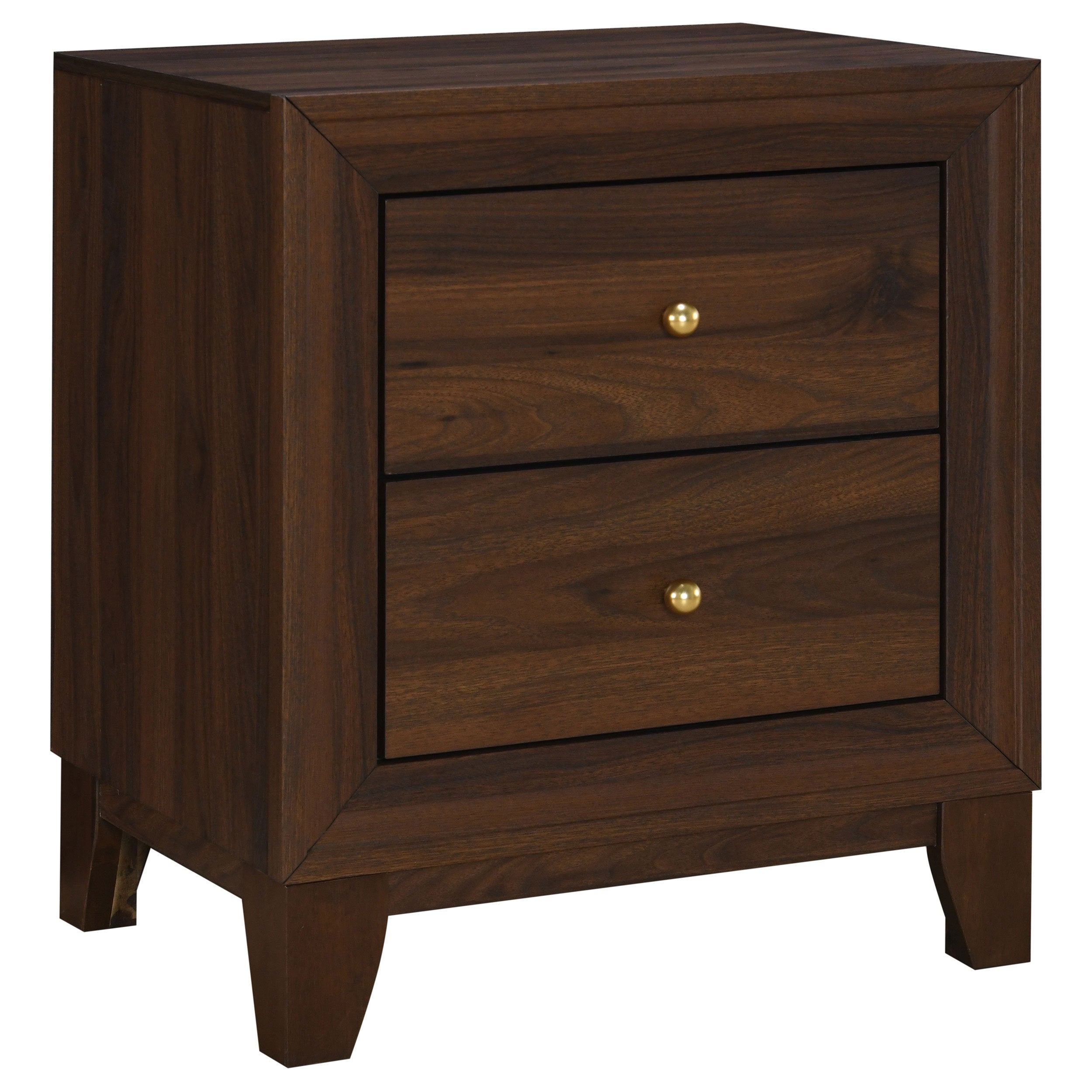 Anza Walnut 2-Drawer Nightstand Bedside Table with Smooth Storage and Wood Grain Finish in Walnut on Engineered Wood