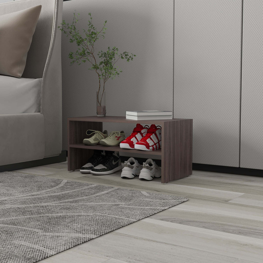 Gray Walnut Shoe Rack with 2 Shelves