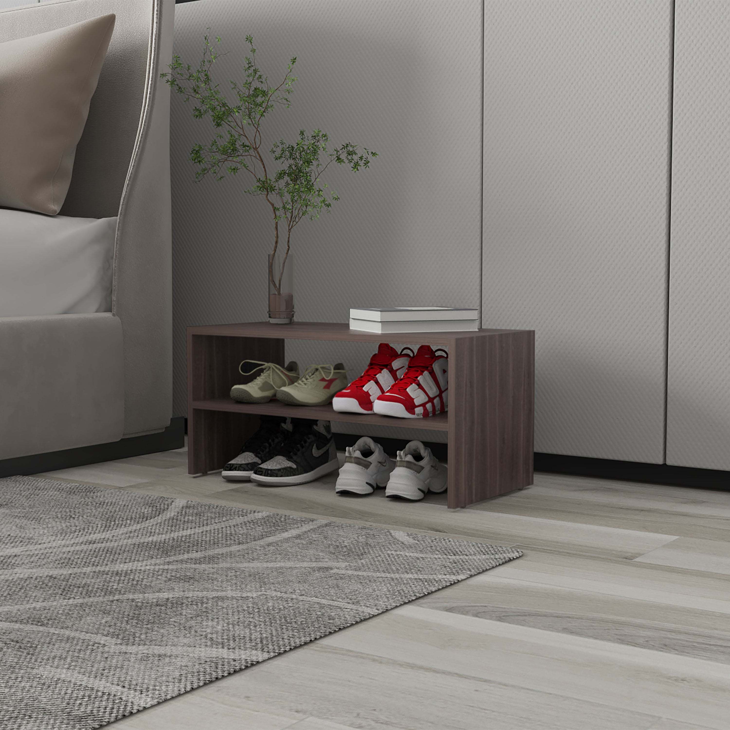Gray Walnut Shoe Rack with 2 Shelves