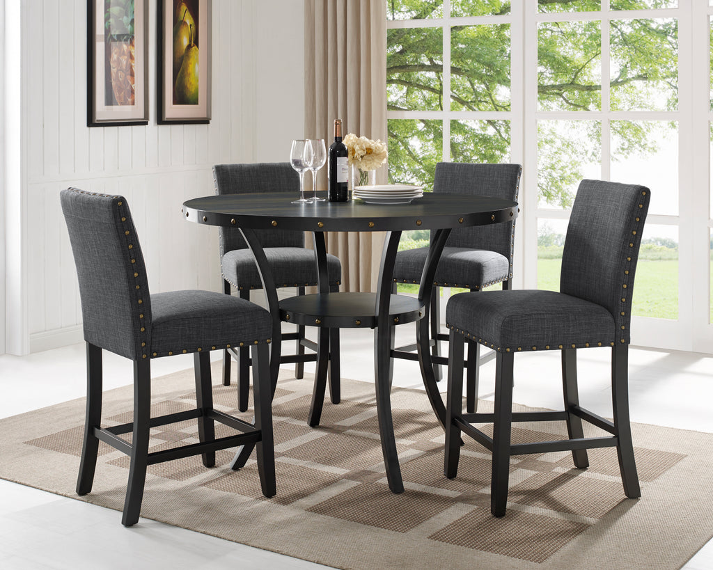 Biony Gray Fabric Counter Height Stools with Nailhead Trim, Set of 2