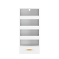 4-Tier Freestanding Bookshelf with 3 Sliding Drawers and 1 Bottom Drawer in White, Engineered Wood