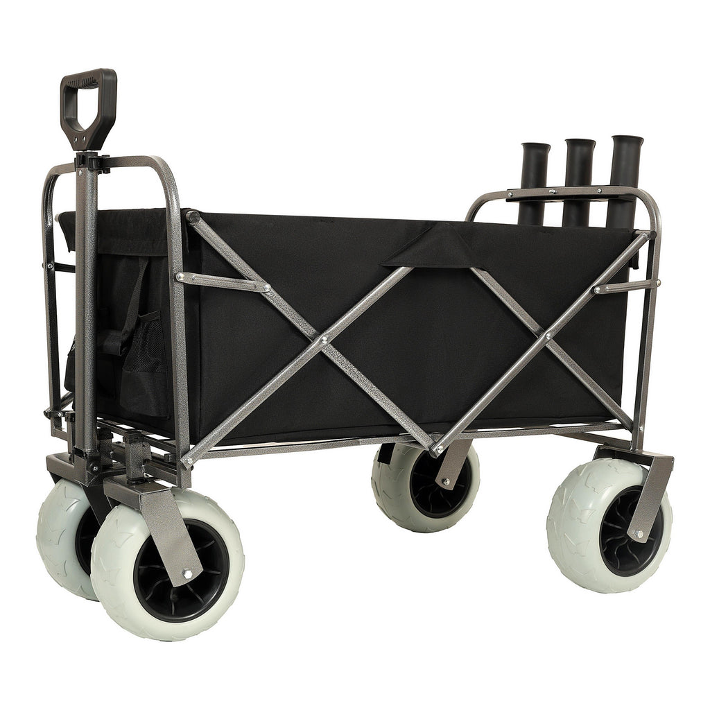 Fishing Cart with Rod Holders ,Beach Wagon with Big Wheels for Sand 500lbs capacity - All Terrain Steel Frame Utility Cart with 9' Pneumatic Tires,strap with multiuse bag ,black