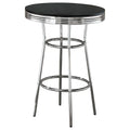 Black and Chrome Round Bar Table with Retro Design, Wood and Metal Construction, 30-inch Diameter, 41.75-inch Height