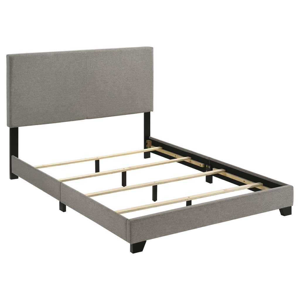 Efram Taupe Upholstered Full Panel Bed with Solid Wood Legs - Neutral Fabric, Modern Minimalist Design