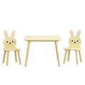 Kids Table and Chair Set with 2 Bunny Chairs, Children's Wooden Activity Table for Toddlers, Cute Animal Design Study Play Set for Playroom, Bedroom, Classroom - Cream Yellow