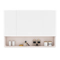 Aluminium Medicine Cabinet Mirror, 35 x 28 Inches with 3 Colors LED Light and Defogging Function, Khaki