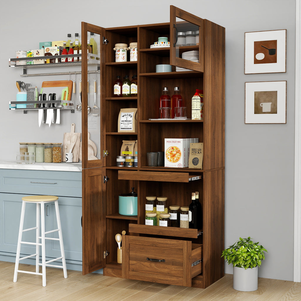 Kitchen Hutch Cabinet  Farmhouse Kitchen Hutch Buffet Cabinet with Microwave Stand, Freestanding Buffet Sideboard Coffee Bar Cabinet