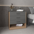 Alder 27' High Three Drawer Dresser And Open Shelf, Bedroom, Entryway, Side Board, Matte Gray - Natural Oak