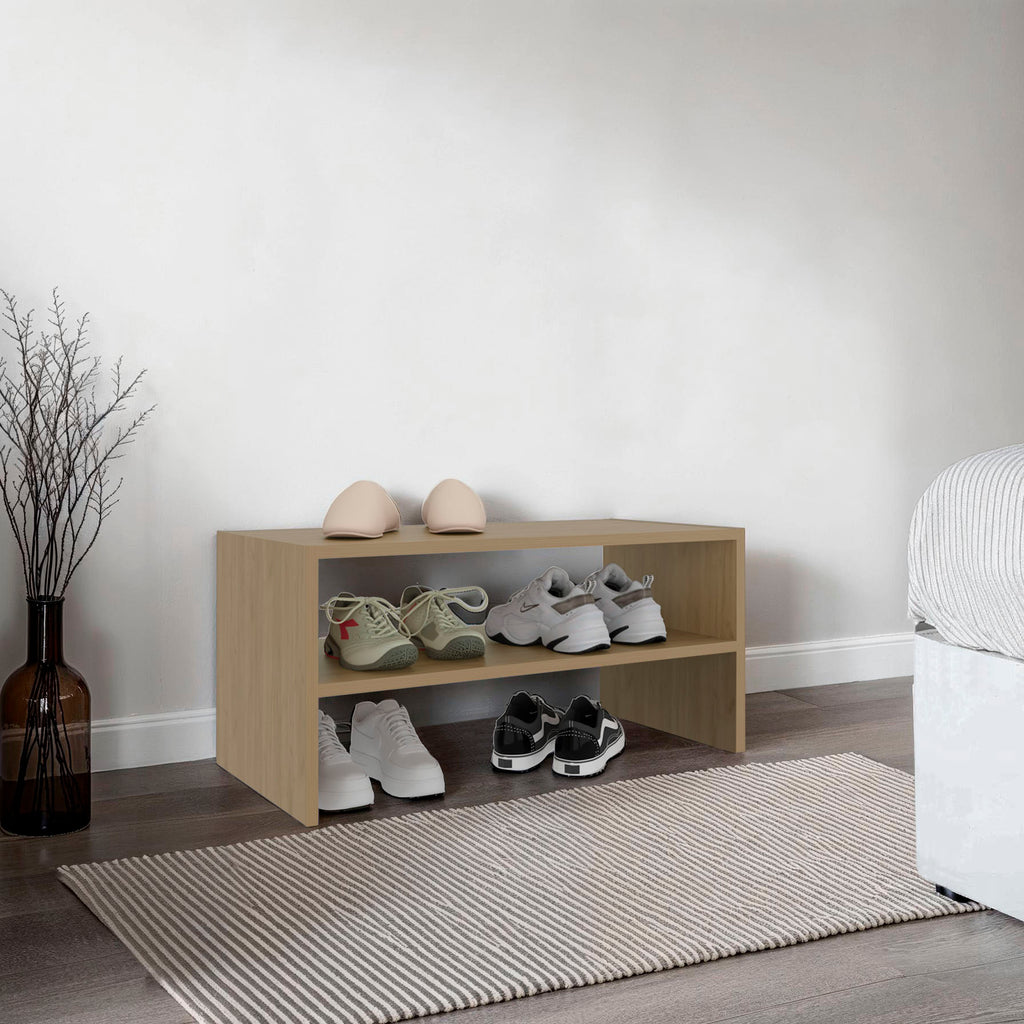 Silpa Small Shoe Rack with Three Open Shelves, Compact Modern Shoe Organizer for Entryway or Closet, 23.6 Wide, Natural Oak