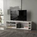 White TV Stand for 70' Screen with Open Storage and Melamine Finish