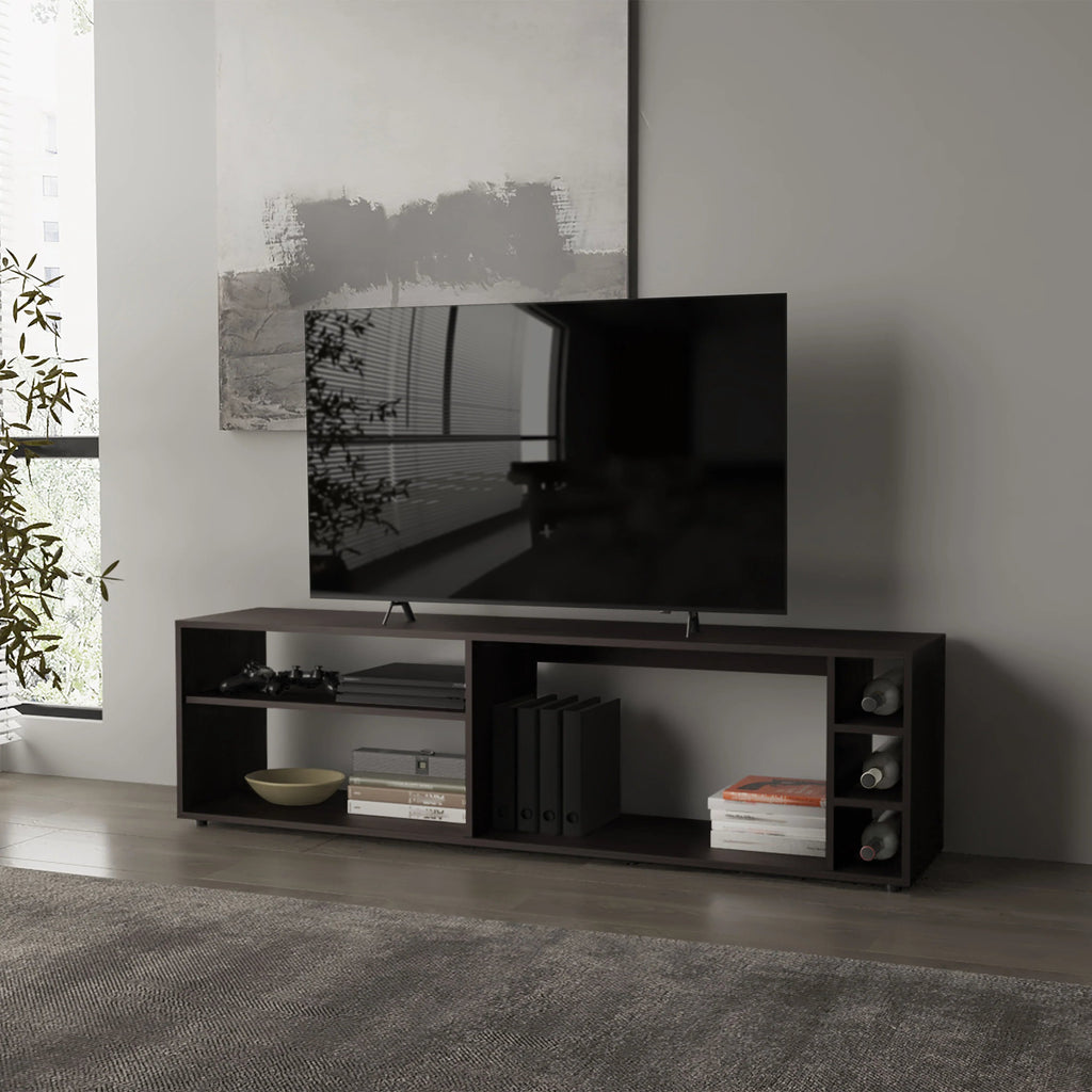 Wengue TV Stand for 70' Screen with Open Storage and Melamine Finish