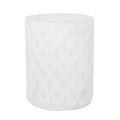 Modern Outdoor Lightweight Concrete Side Table with Geometric Design in Antique White