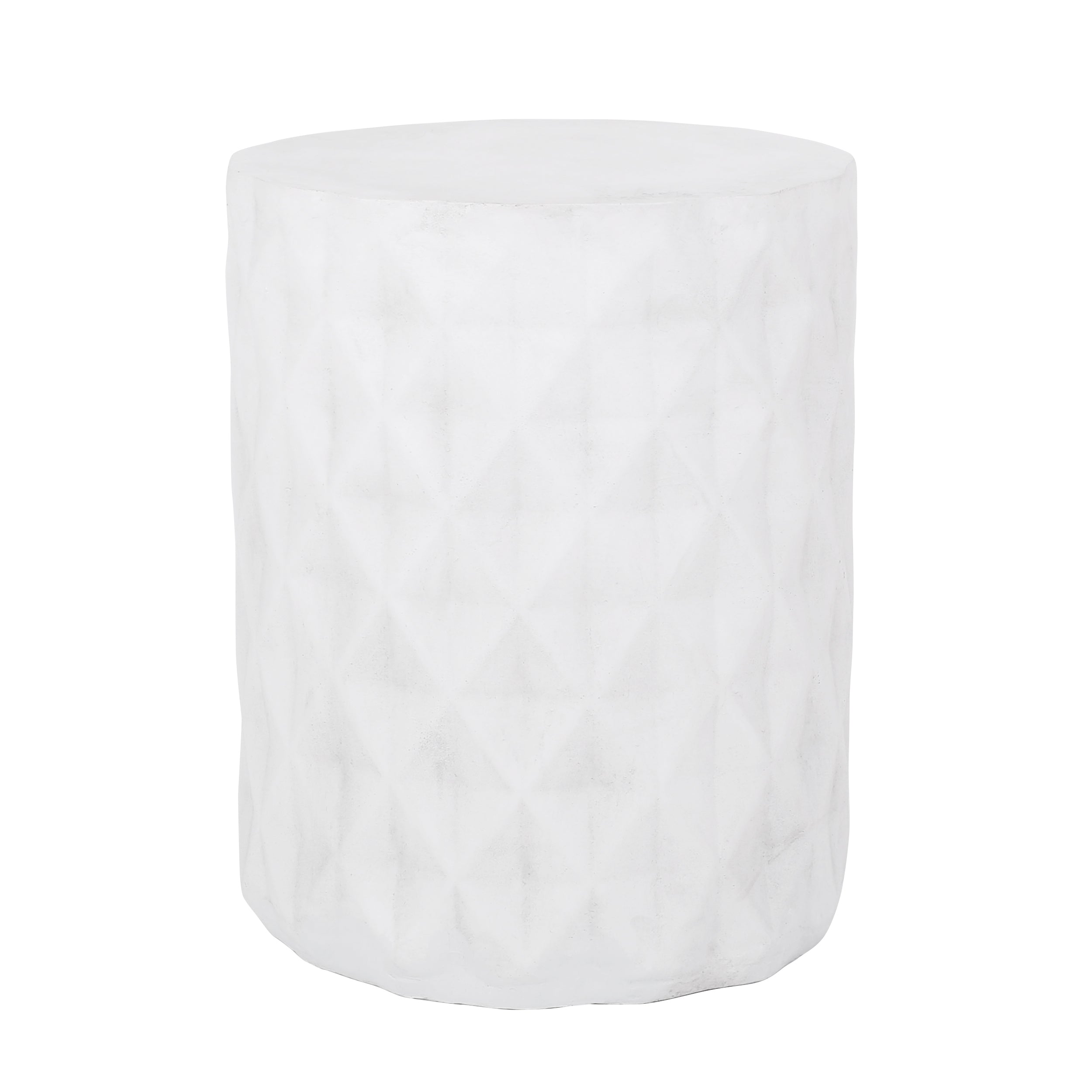 Modern Outdoor Lightweight Concrete Side Table with Geometric Design in Antique White