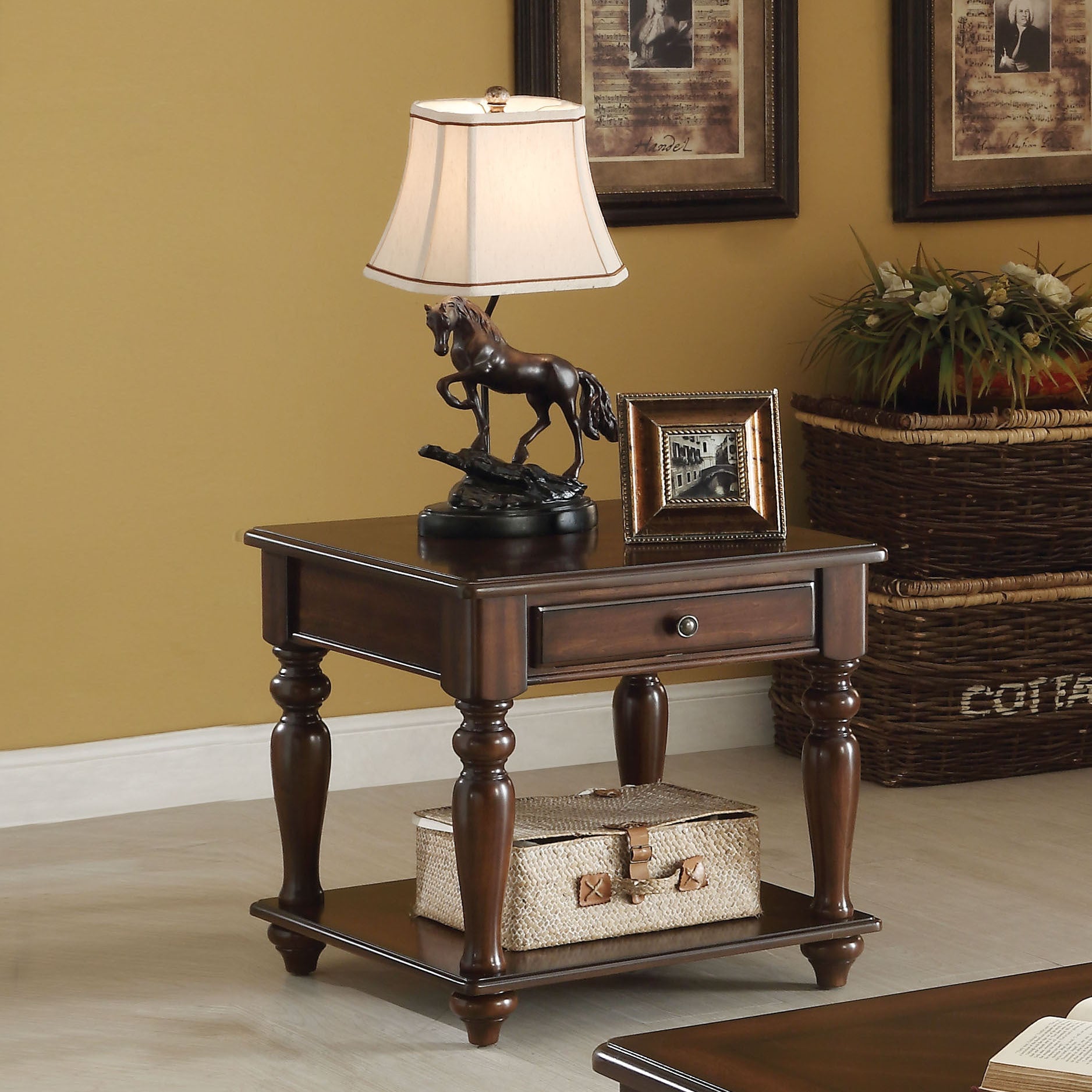Walnut 1-Drawer End Table with Shelf