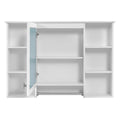 3-in-1 White Modern Bathroom Mirror Cabinet with Adjustable Shelf, Soft Close Door, High-Definition Mirror & Towel Bar, 42 Inch Wall-Mounted Storage for Vanity