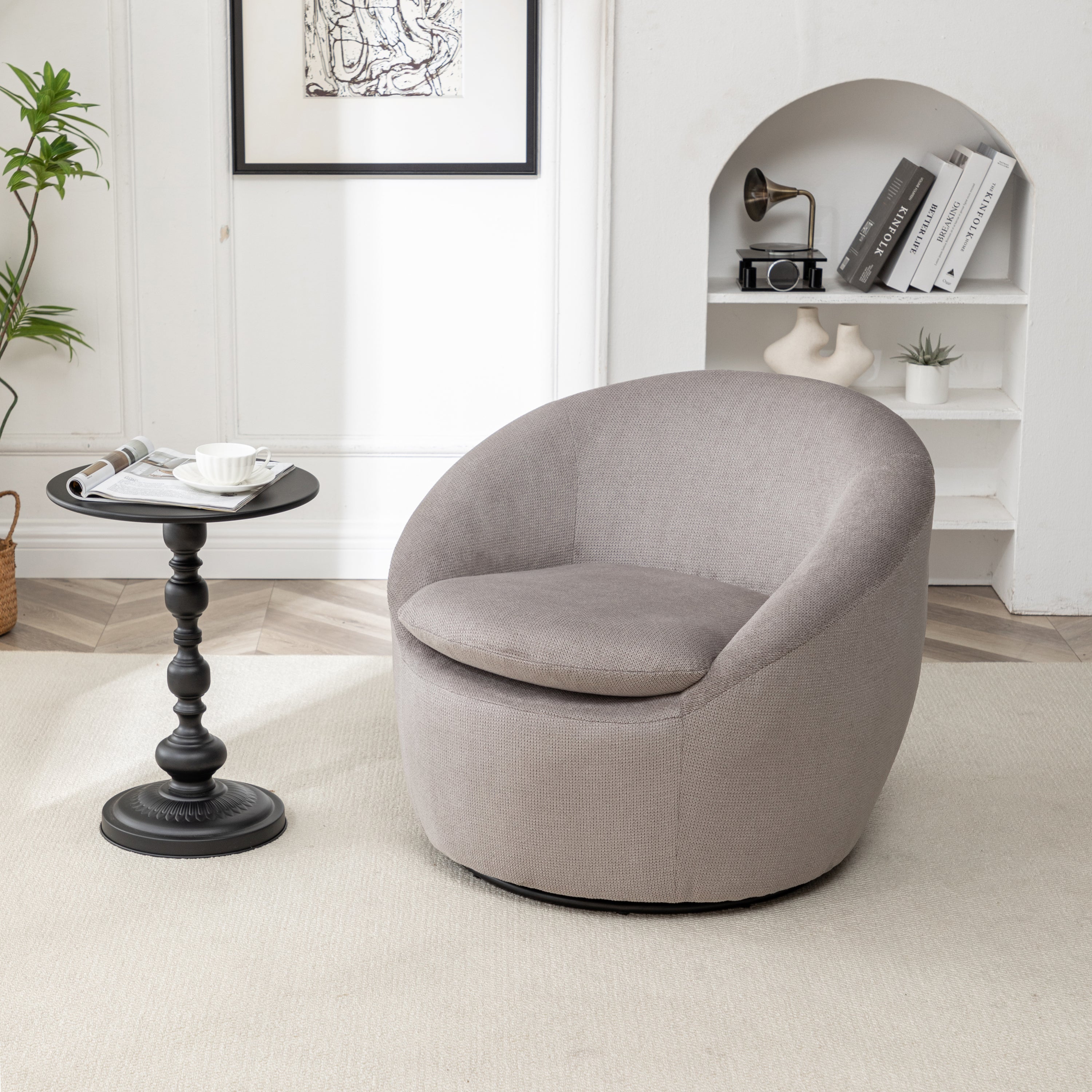 Winnie Modern Teddy Fabric Barrel Chair, 360° Swivel, Gray