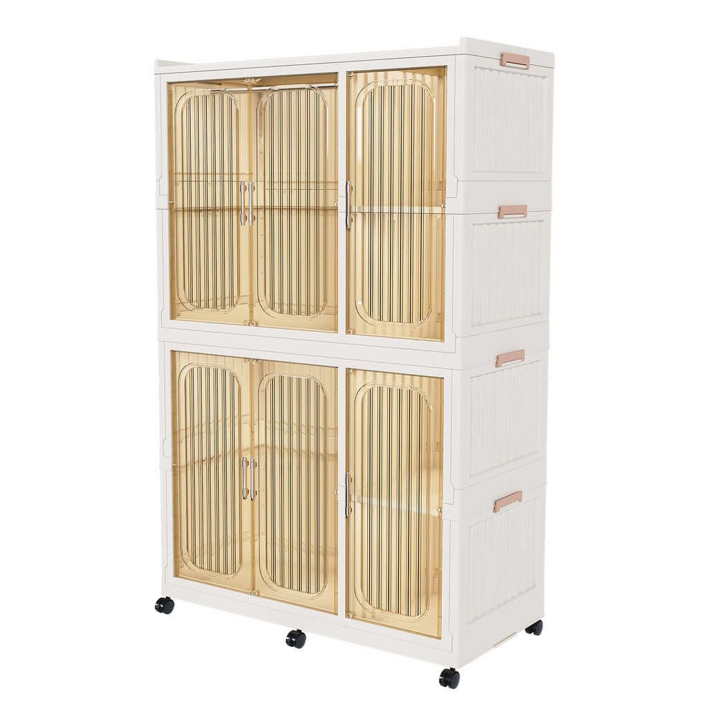 Portable Wardrobe Closet Storage Organizer for Clothes, 6 Magnetic Doors with 6 Cubes & 2 Hanging Rods, 6 Hangers, White, Child-Safe PP+ABS Material