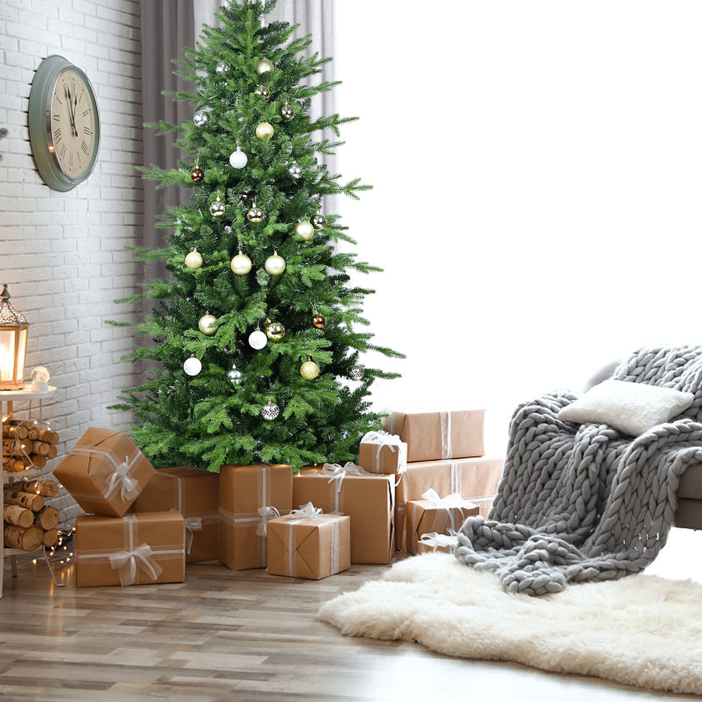 4FT Green PVC+PE Christmas Tree with 919 Tips – Full & Lush Hinged Tree with Metal Stand, Easy Assembly, Realistic Mixed Needle Design