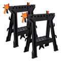 Folding Clamping Sawhorse Set of 2, Heavy Duty Clamping Sawhorse 2200 LBS Load Capacity,Plastic Sawhorse for Garage, Workshop, Fully Assembled
