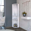 White 3-Tier Shelf Corner Bar Cabinet with Glass Rack