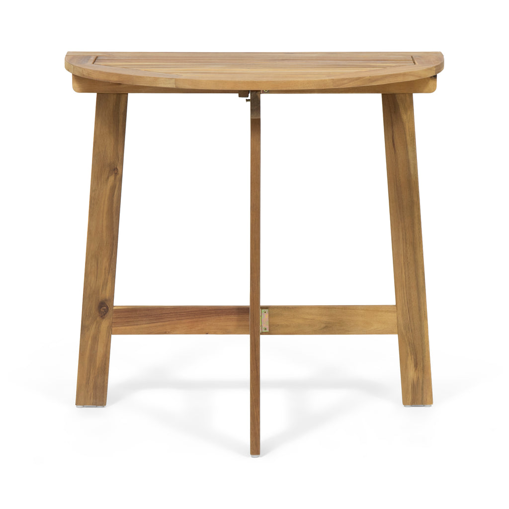 Outdoor Half-Round Folding Acacia Wood Bistro Table, Natural Finish