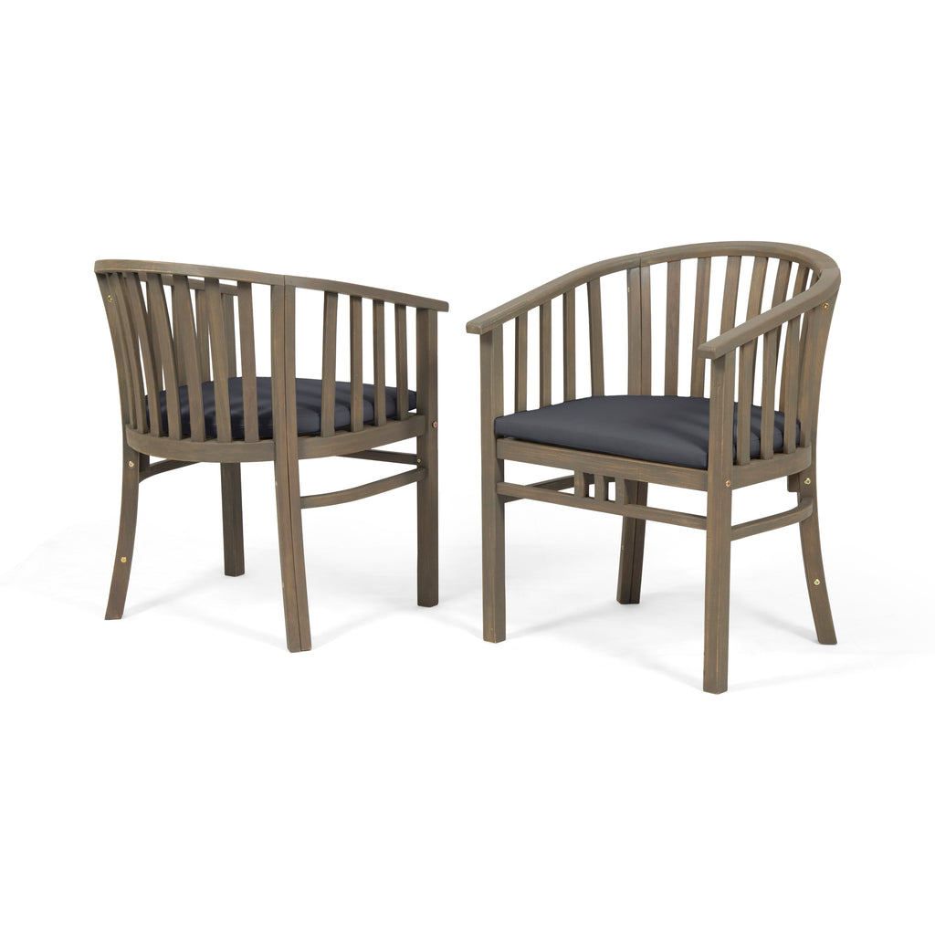 Outdoor Wooden Dining Chairs with Cushions, Set of 2, Dark Grey, Acacia Wood, Grey Finish