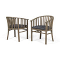 Outdoor Wooden Dining Chairs with Cushions, Set of 2, Dark Grey, Acacia Wood, Grey Finish