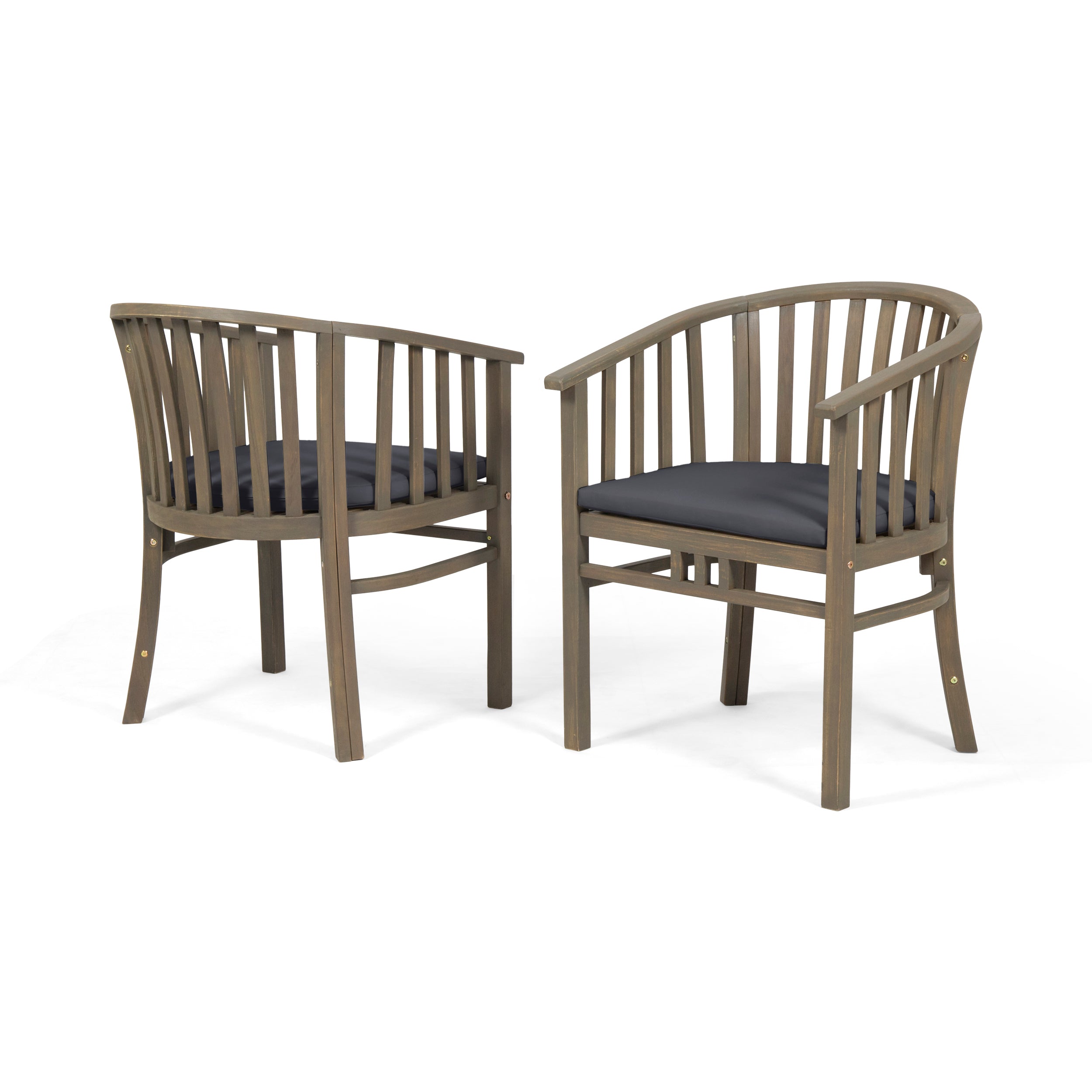 Outdoor Wooden Dining Chairs with Cushions, Set of 2, Dark Grey, Acacia Wood, Grey Finish