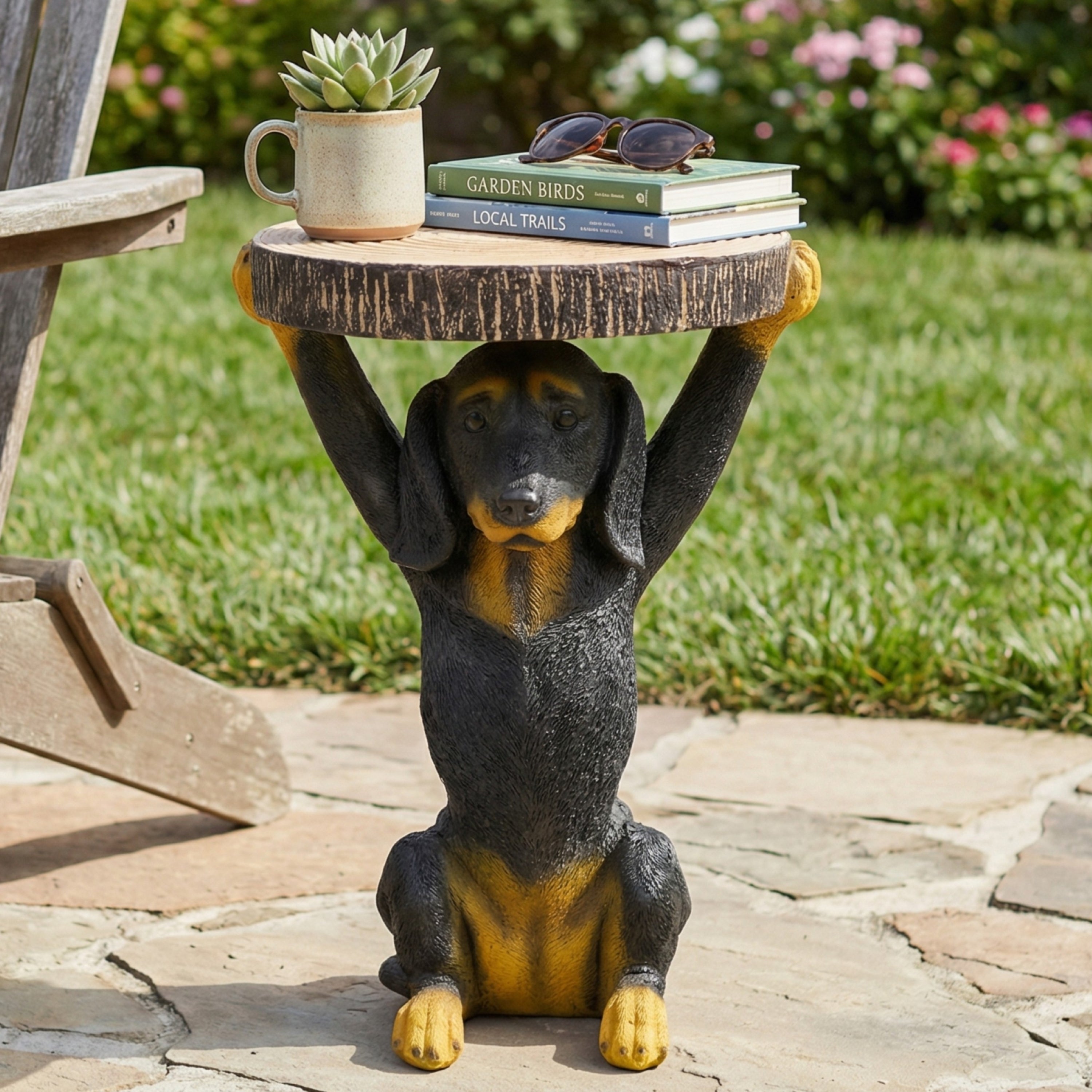 22.17'H Black Dog Side Table Pedestal End Table Stool, MGO Dog Statue Hand Painted Sculpture for Home, Office, Living Room & Outdoor Decor
