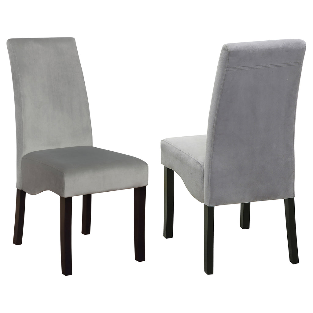 Contemporary Grey Upholstered Dining Chair Set of 2 with Black Wooden Legs, Soft Padded Fabric Seat and Flared Back Design