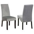 Contemporary Grey Upholstered Dining Chair Set of 2 with Black Wooden Legs, Soft Padded Fabric Seat and Flared Back Design