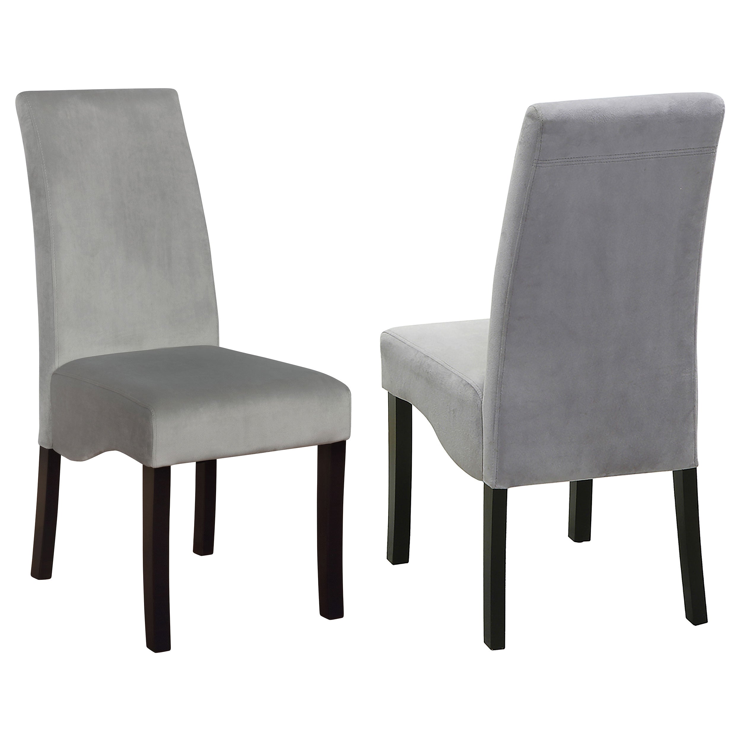 Contemporary Grey Upholstered Dining Chair Set of 2 with Black Wooden Legs, Soft Padded Fabric Seat and Flared Back Design