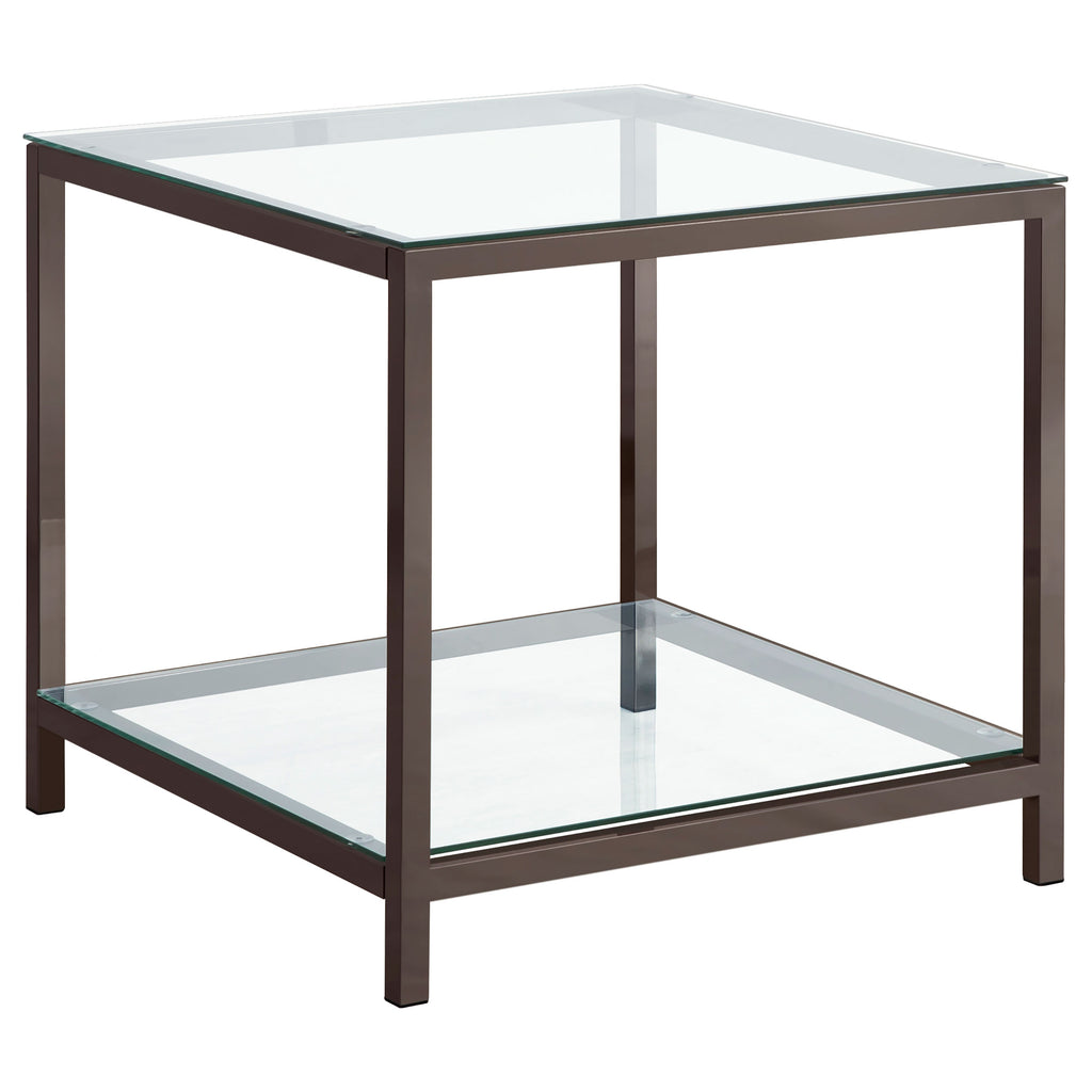 Weston Black Nickel 1-Shelf Glass Top Side End Table: Modern Luxury with Tempered Glass and Metal Finish, Black Nickel, 23H x 24W x 26D