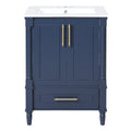 Modern Blue Bathroom Vanity with Ornate French Cylinder Legs, Soft-Close Drawer, Ceramic Sink, Solid Wood & MDF Construction, 24'