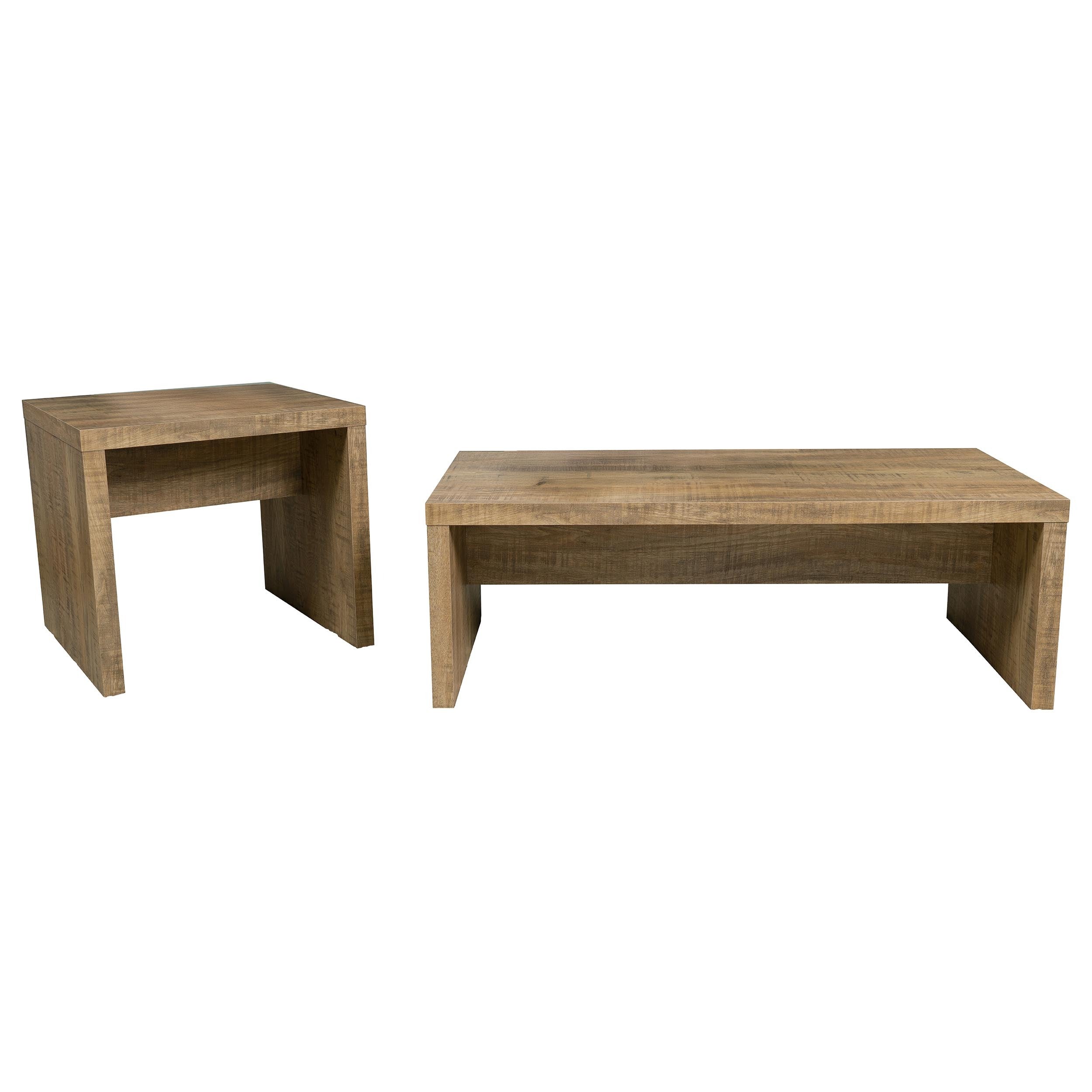 Brianna Mango 2-Piece Rectangular Coffee and End Table Set in Natural Finish with Mango Wood Grain Texture, Engineered Wood Construction